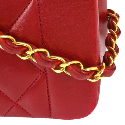 Chanel 1991-1994 Red Lambskin Small Diana Shoulder Bag