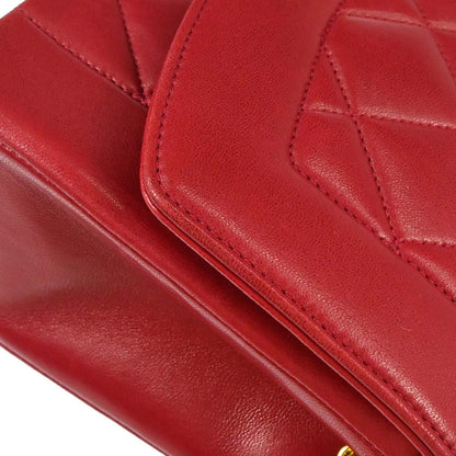 Chanel 1991-1994 Red Lambskin Small Diana Shoulder Bag