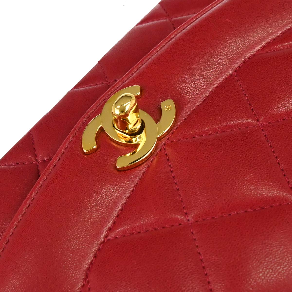 Chanel 1991-1994 Red Lambskin Small Diana Shoulder Bag