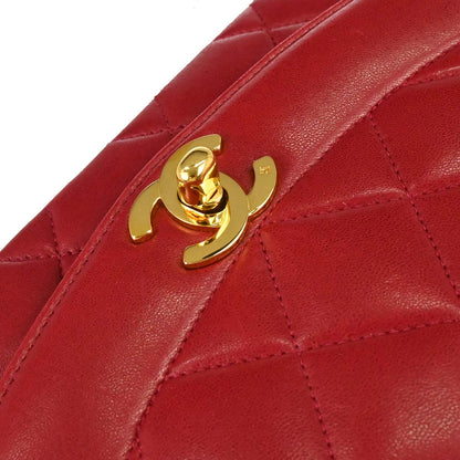 Chanel 1991-1994 Red Lambskin Small Diana Shoulder Bag