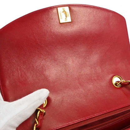 Chanel 1991-1994 Red Lambskin Small Diana Shoulder Bag