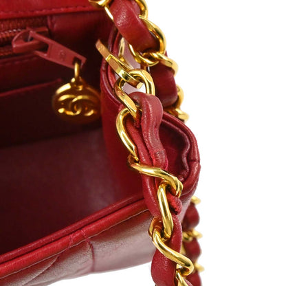 Chanel 1991-1994 Red Lambskin Small Diana Shoulder Bag
