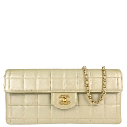 Chanel 2001-2003 Champagne Gold Lambskin Choco Bar East West Shoulder Bag