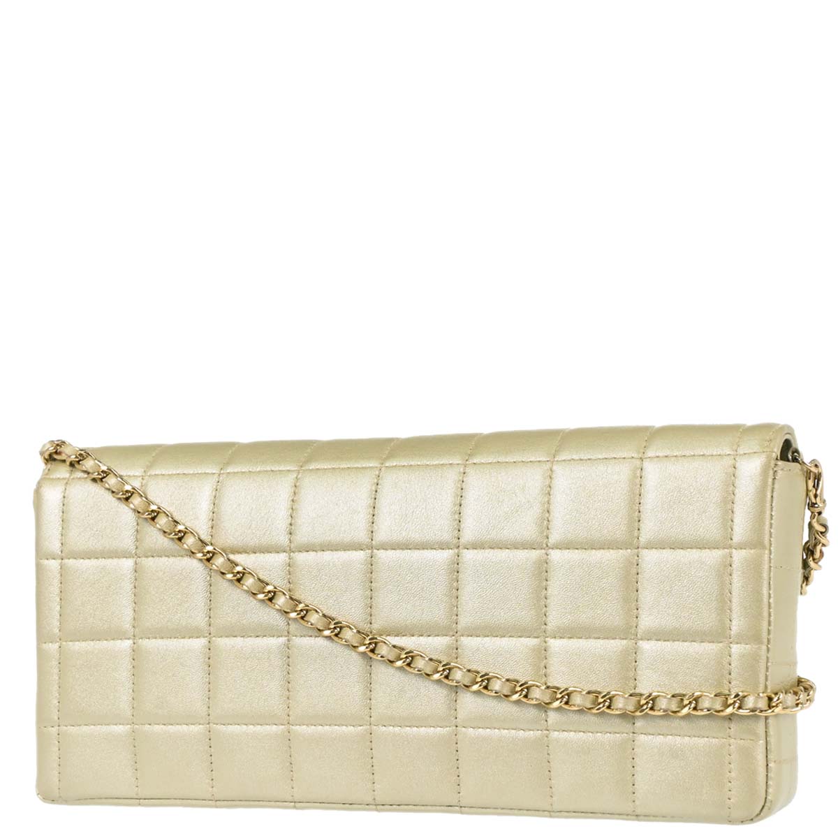 Chanel 2001-2003 Champagne Gold Lambskin Choco Bar East West Shoulder Bag