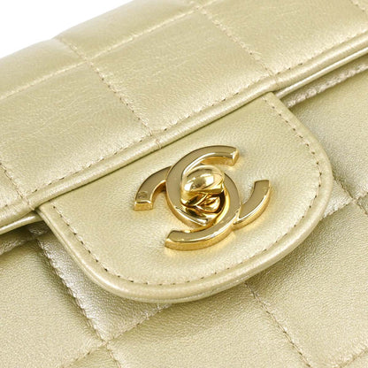 Chanel 2001-2003 Champagne Gold Lambskin Choco Bar East West Shoulder Bag