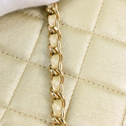 Chanel 2001-2003 Champagne Gold Lambskin Choco Bar East West Shoulder Bag