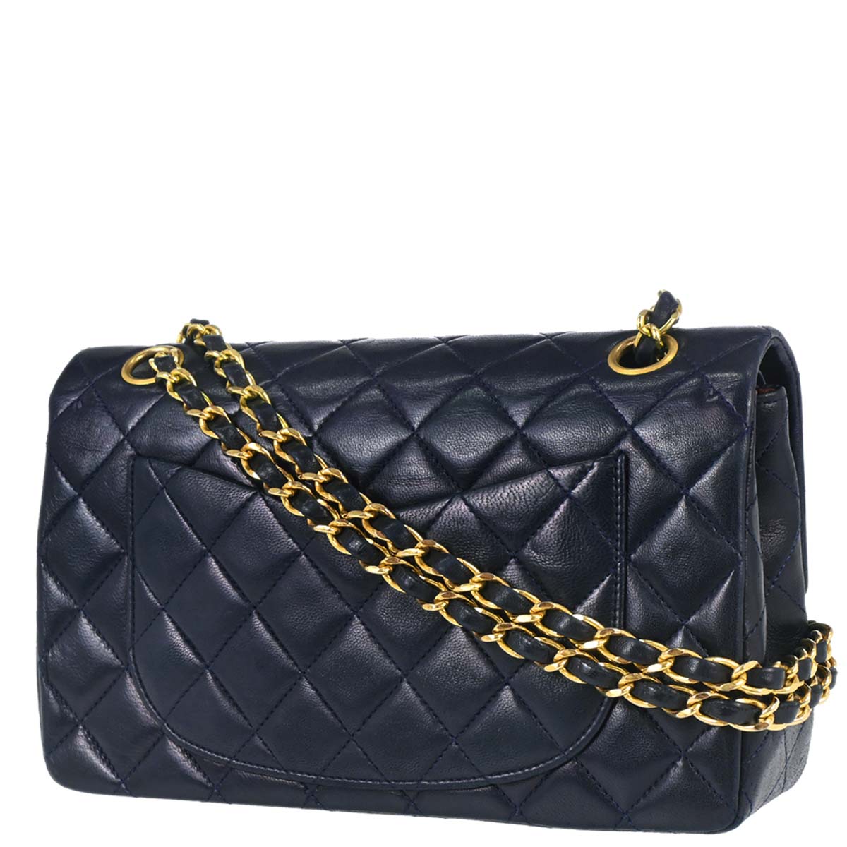 Chanel 1989-1991 Navy Lambskin Small Classic Double Flap Shoulder Bag