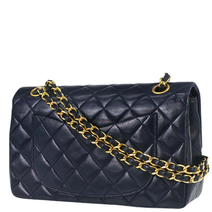 Chanel 1989-1991 Navy Lambskin Small Classic Double Flap Shoulder Bag