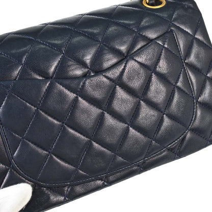 Chanel 1989-1991 Navy Lambskin Small Classic Double Flap Shoulder Bag