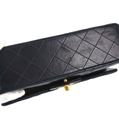 Chanel 1989-1991 Navy Lambskin Small Classic Double Flap Shoulder Bag