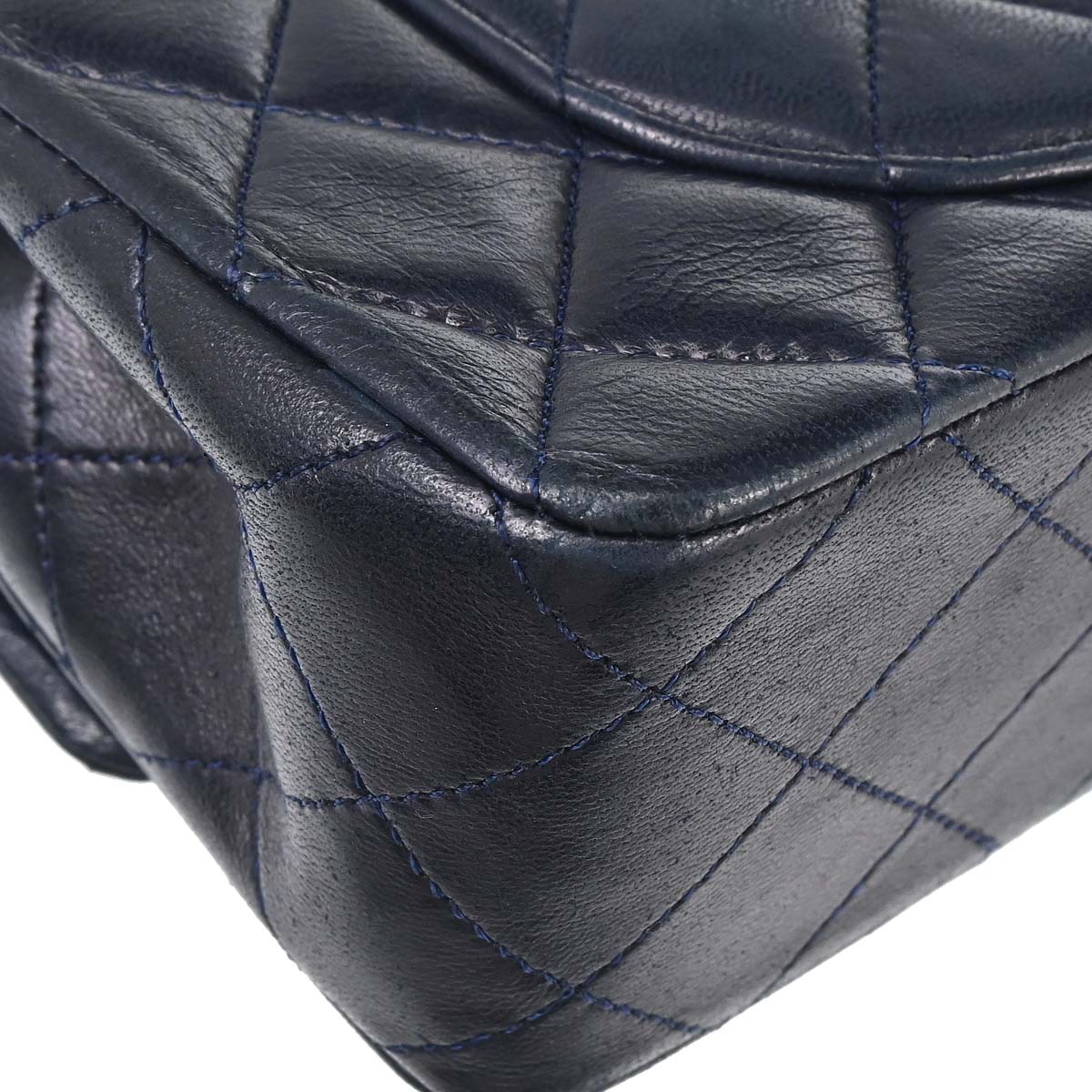Chanel 1989-1991 Navy Lambskin Small Classic Double Flap Shoulder Bag