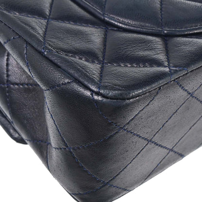Chanel 1989-1991 Navy Lambskin Small Classic Double Flap Shoulder Bag