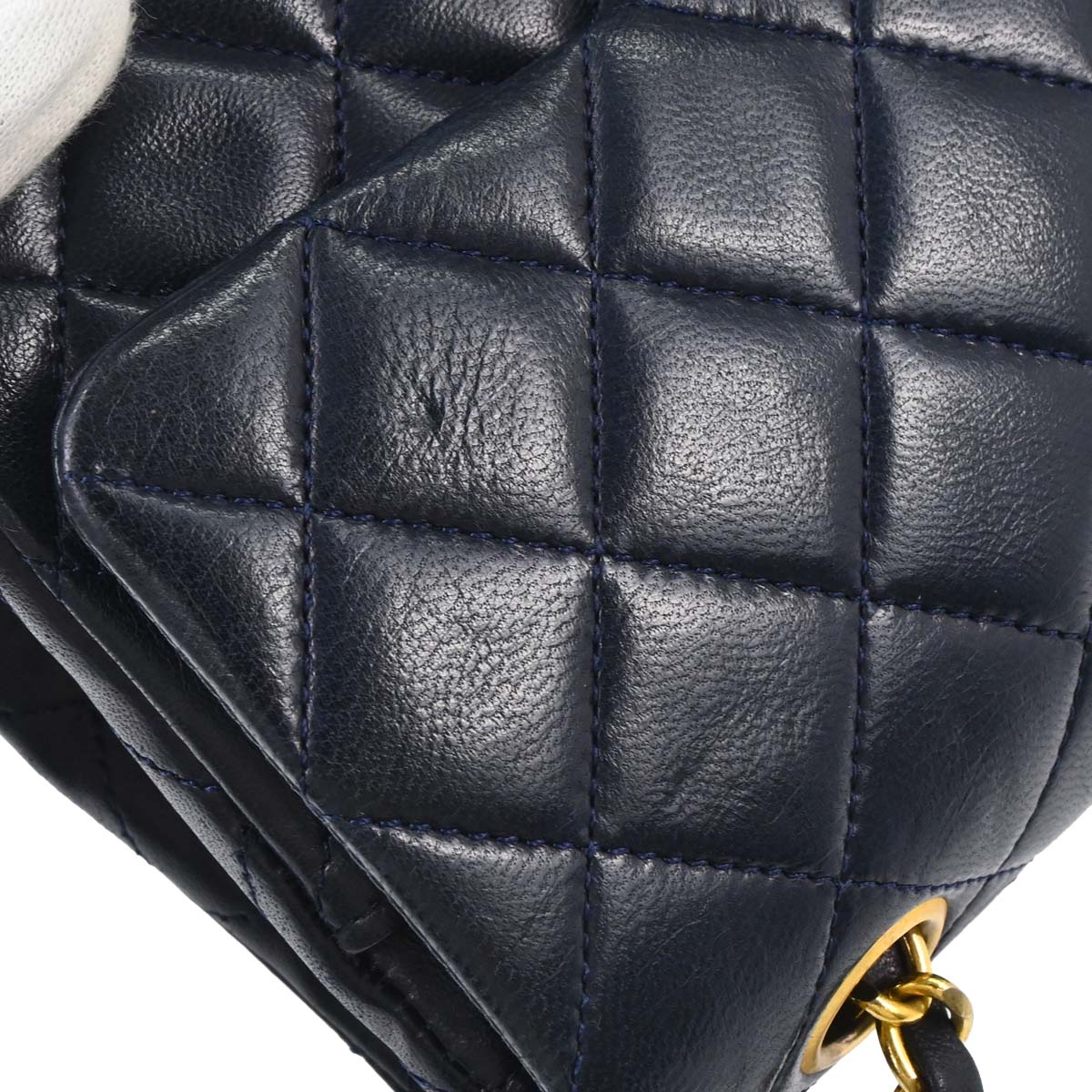 Chanel 1989-1991 Navy Lambskin Small Classic Double Flap Shoulder Bag