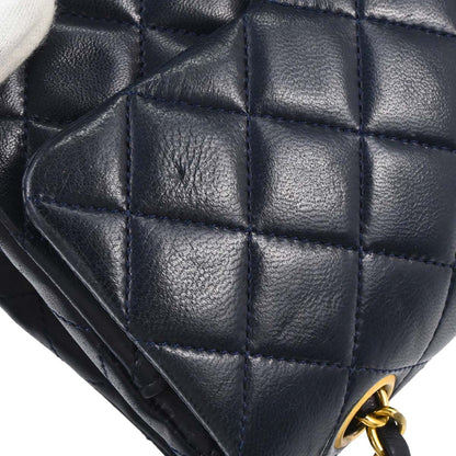 Chanel 1989-1991 Navy Lambskin Small Classic Double Flap Shoulder Bag