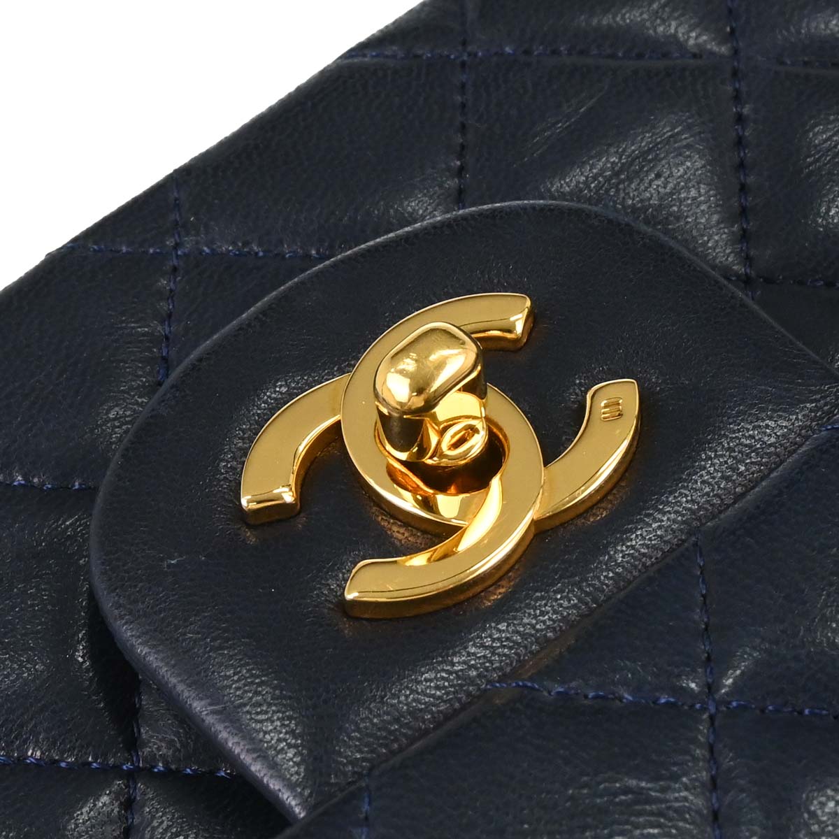 Chanel 1989-1991 Navy Lambskin Small Classic Double Flap Shoulder Bag