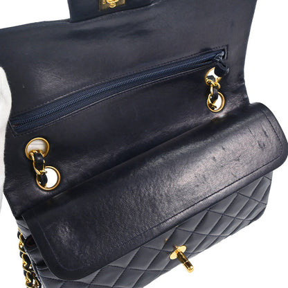 Chanel 1989-1991 Navy Lambskin Small Classic Double Flap Shoulder Bag