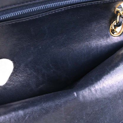 Chanel 1989-1991 Navy Lambskin Small Classic Double Flap Shoulder Bag