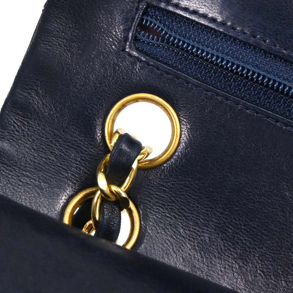 Chanel 1989-1991 Navy Lambskin Small Classic Double Flap Shoulder Bag