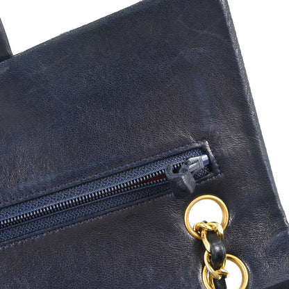 Chanel 1989-1991 Navy Lambskin Small Classic Double Flap Shoulder Bag