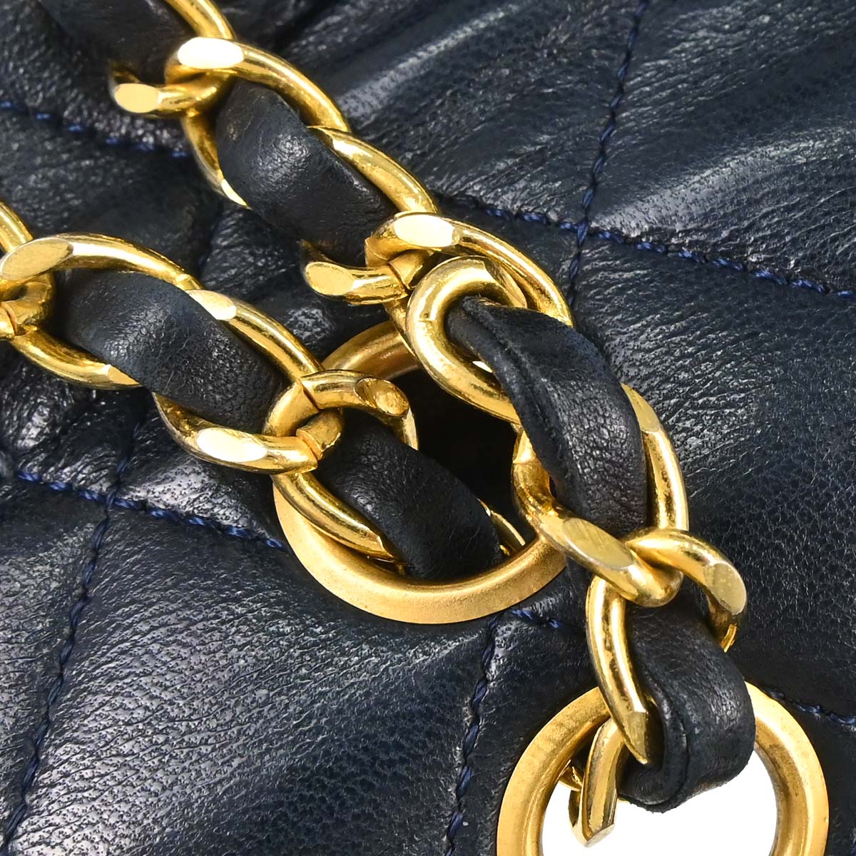 Chanel 1989-1991 Navy Lambskin Small Classic Double Flap Shoulder Bag