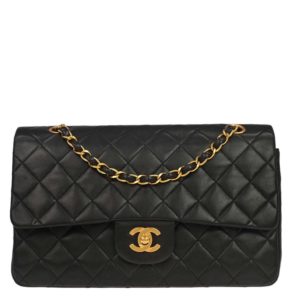 Chanel 1994-1996 Black Lambskin Medium Classic Double Flap Shoulder Bag