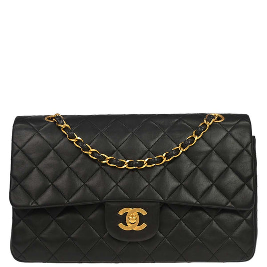 Chanel 1994-1996 Black Lambskin Medium Classic Double Flap Shoulder Bag