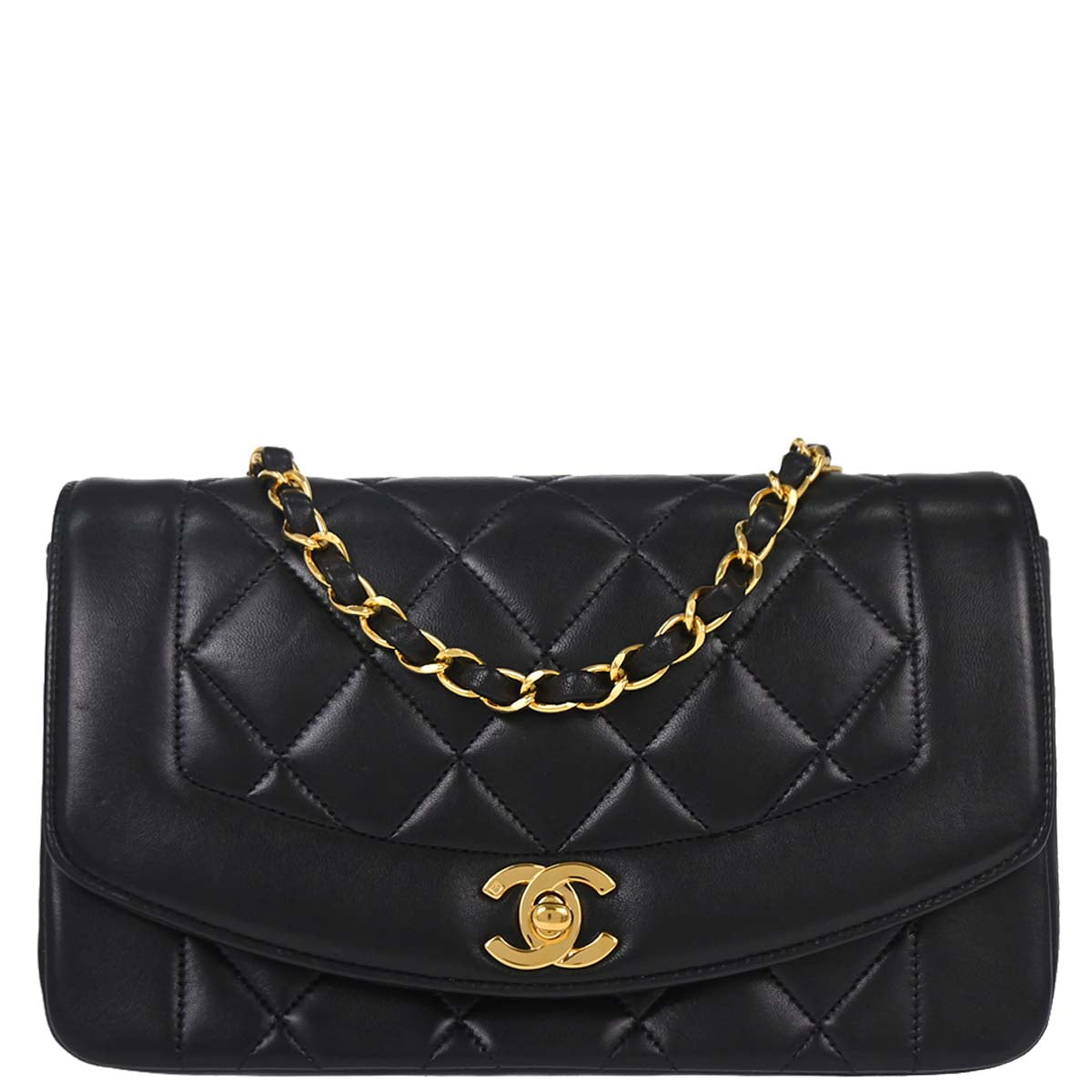 Chanel 1996-1997 Black Lambskin Small Diana Shoulder Bag
