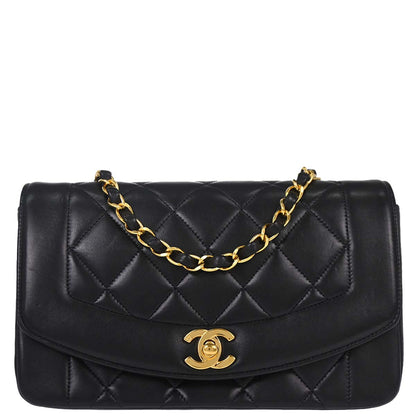 Chanel 1996-1997 Black Lambskin Small Diana Shoulder Bag