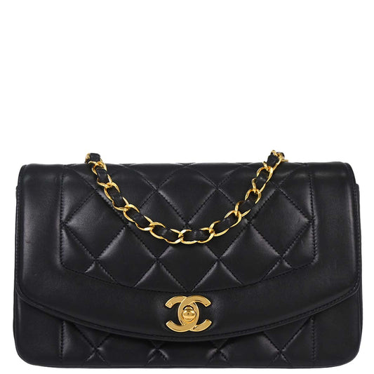 Chanel 1996-1997 Black Lambskin Small Diana Shoulder Bag