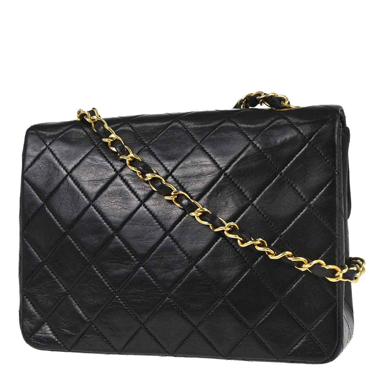 Chanel 1989-1991 Black Lambskin Classic Square Flap Shoulder Bag 20