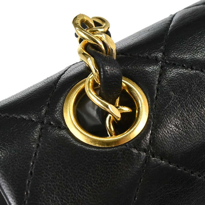 Chanel 1989-1991 Black Lambskin Classic Square Flap Shoulder Bag 20