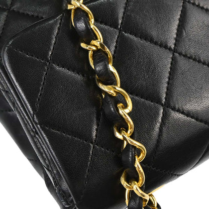 Chanel 1989-1991 Black Lambskin Classic Square Flap Shoulder Bag 20