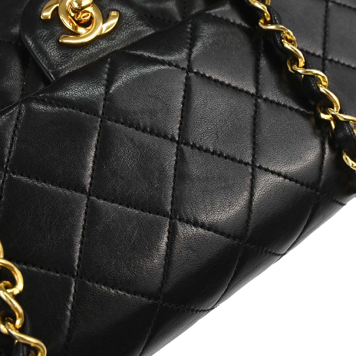 Chanel 1989-1991 Black Lambskin Classic Square Flap Shoulder Bag 20