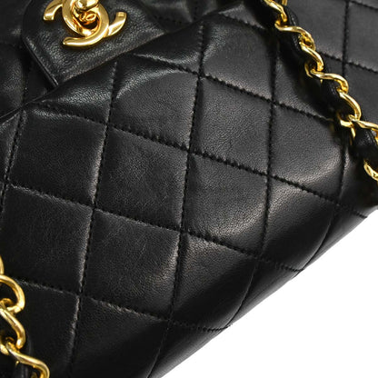 Chanel 1989-1991 Black Lambskin Classic Square Flap Shoulder Bag 20