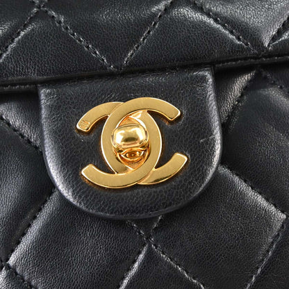 Chanel 1989-1991 Black Lambskin Classic Square Flap Shoulder Bag 20
