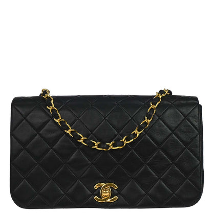 Chanel 1989-1991 Black Lambskin Turnlock Small Full Flap Shoulder Bag