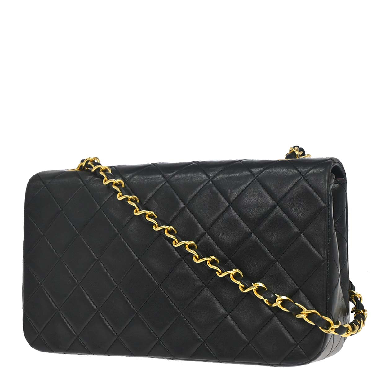 Chanel 1989-1991 Black Lambskin Turnlock Small Full Flap Shoulder Bag
