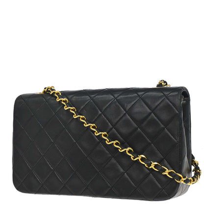 Chanel 1989-1991 Black Lambskin Turnlock Small Full Flap Shoulder Bag