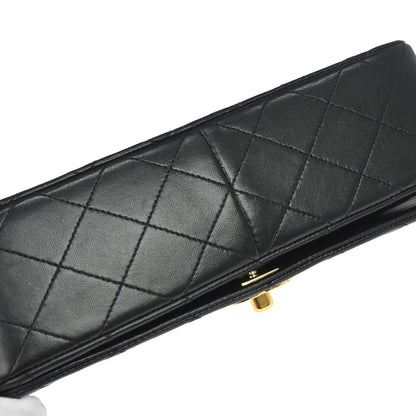Chanel 1989-1991 Black Lambskin Turnlock Small Full Flap Shoulder Bag