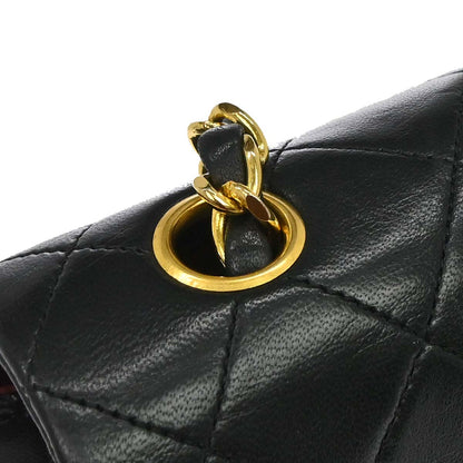 Chanel 1989-1991 Black Lambskin Turnlock Small Full Flap Shoulder Bag
