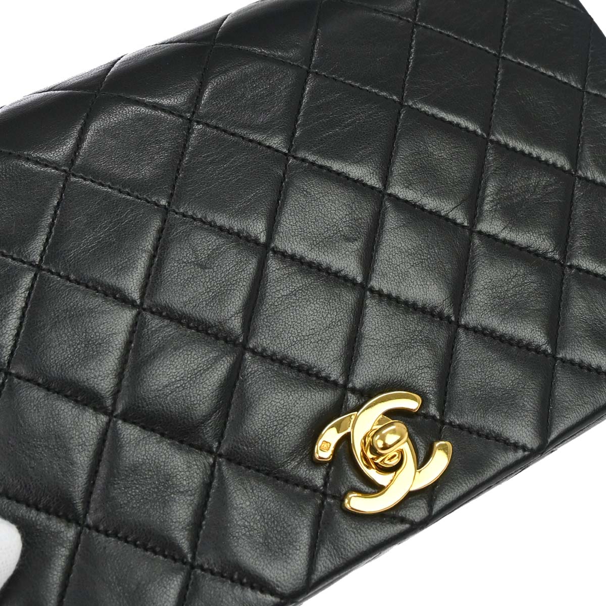 Chanel 1989-1991 Black Lambskin Turnlock Small Full Flap Shoulder Bag