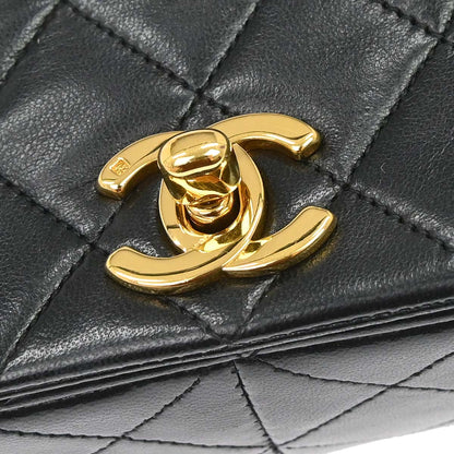 Chanel 1989-1991 Black Lambskin Turnlock Small Full Flap Shoulder Bag