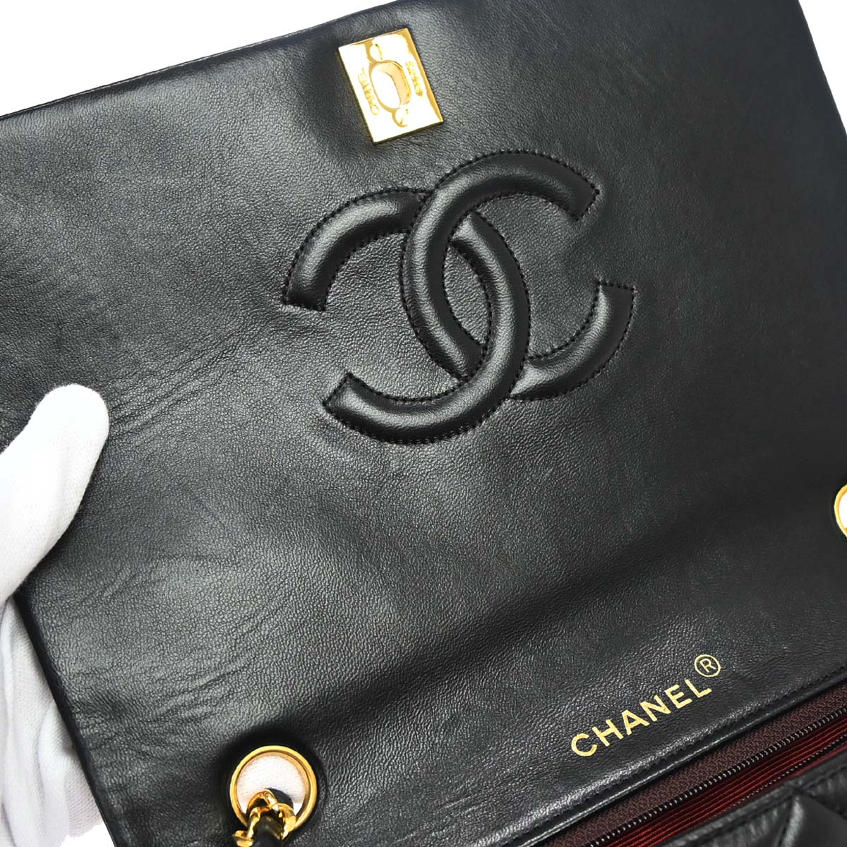 Chanel 1989-1991 Black Lambskin Turnlock Small Full Flap Shoulder Bag