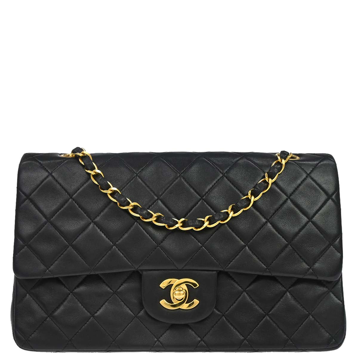 Chanel 1991-1994 Black Lambskin Medium Classic Double Flap Shoulder Bag