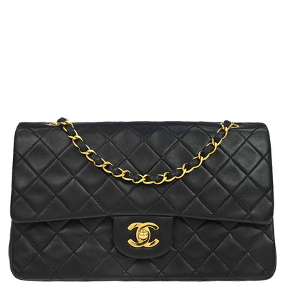 Chanel 1991-1994 Black Lambskin Medium Classic Double Flap Shoulder Bag