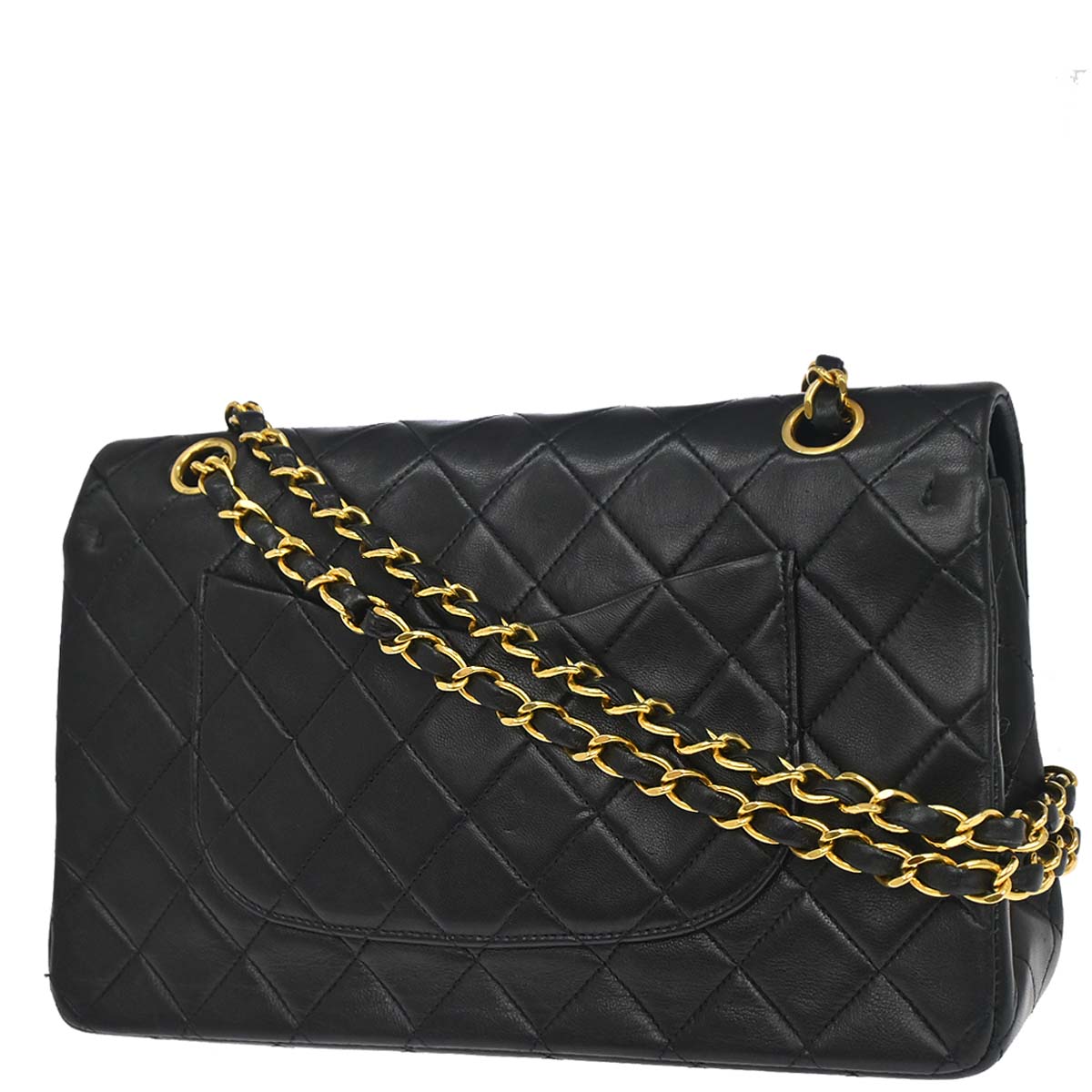 Chanel 1991-1994 Black Lambskin Medium Classic Double Flap Shoulder Bag