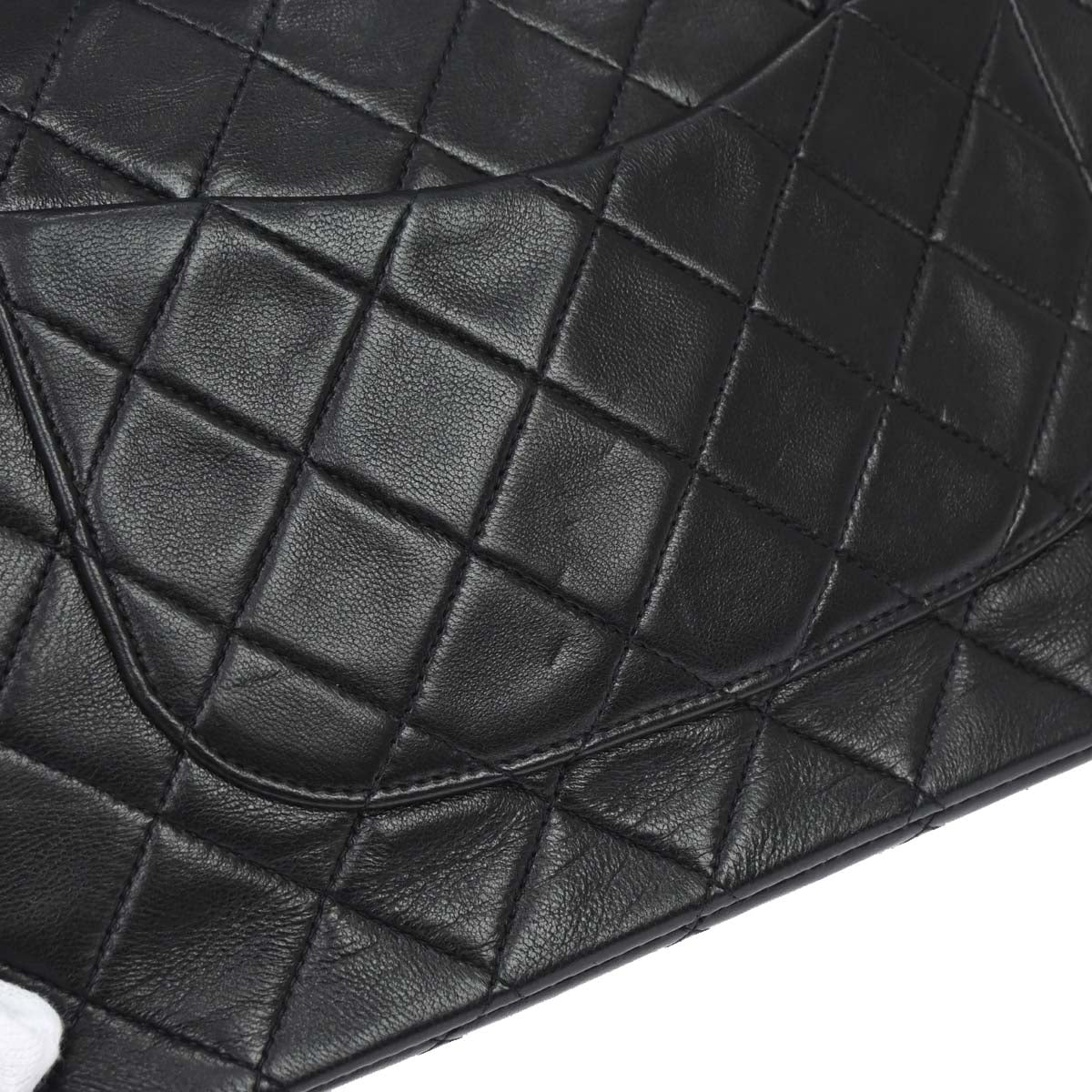 Chanel 1991-1994 Black Lambskin Medium Classic Double Flap Shoulder Bag