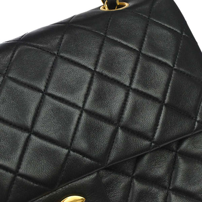 Chanel 1991-1994 Black Lambskin Medium Classic Double Flap Shoulder Bag