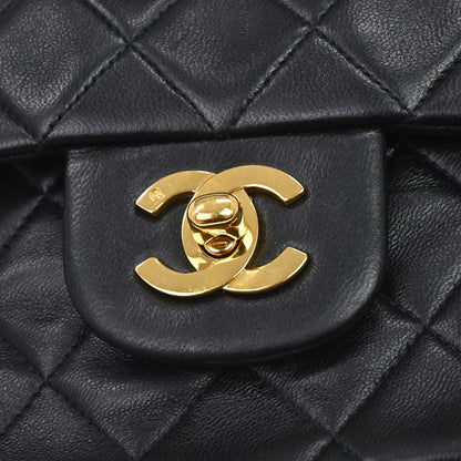 Chanel 1991-1994 Black Lambskin Medium Classic Double Flap Shoulder Bag
