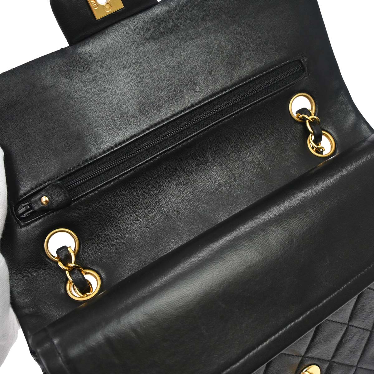 Chanel 1991-1994 Black Lambskin Medium Classic Double Flap Shoulder Bag